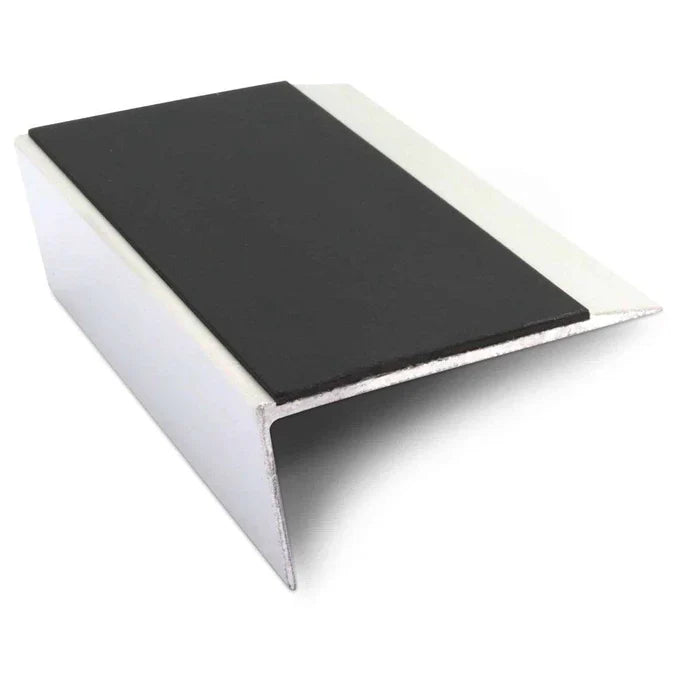 66 x 32mm Slim Rakeback Aluminium Stair Nosing with Ramped Tread and Non Slip PVC Insert