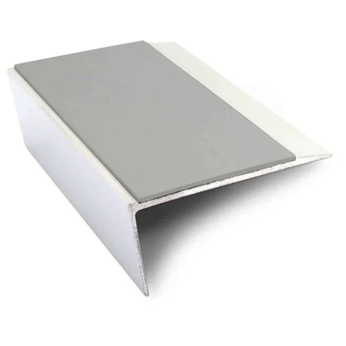 66 x 32mm Slim Rakeback Aluminium Stair Nosing with Ramped Tread and Non Slip PVC Insert
