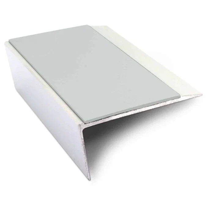 66 x 32mm Slim Rakeback Aluminium Stair Nosing with Ramped Tread and Non Slip PVC Insert
