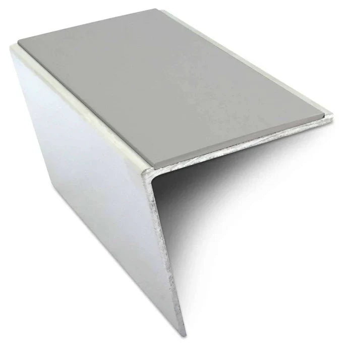 Rakeback Stair Nosing 57 x 55mm in 3mm Aluminium with Single Tredsafe PVC Non Slip Insert
