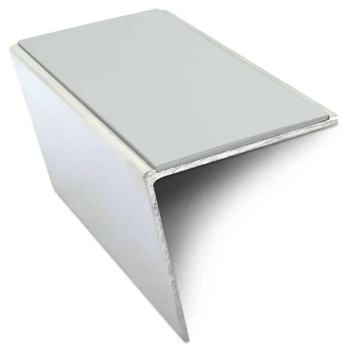 Rakeback Stair Nosing 57 x 55mm in 3mm Aluminium with Single Tredsafe PVC Non Slip Insert