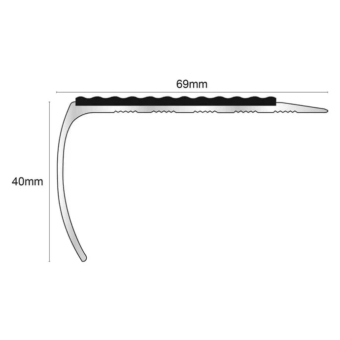 Bullnose Aluminium Non-Slip Stair Nosing with PVC Insert - 69 × 40mm