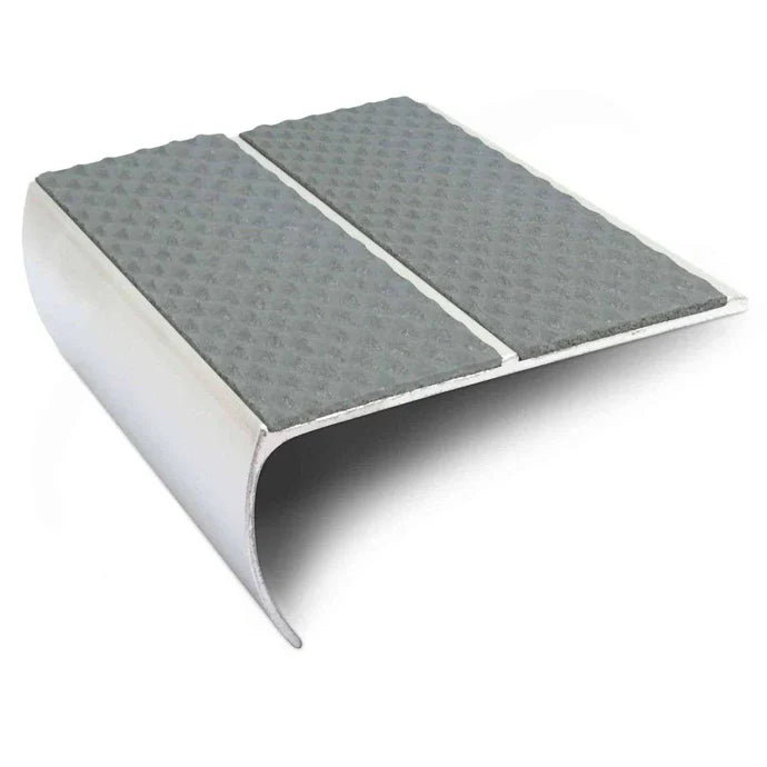 87mm x 40mm Bullnose Stair Edge Protector with Twin PVC Grip Strips – Aluminium Non-Slip Bullnose Stair Nosing (Pre-Drilled)