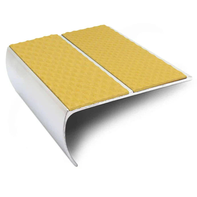 87mm x 40mm Bullnose Stair Edge Protector with Twin PVC Grip Strips – Aluminium Non-Slip Bullnose Stair Nosing (Pre-Drilled)