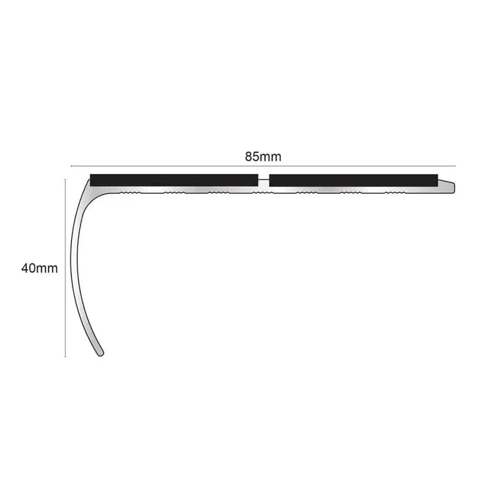 Bullnose Stair Edge Protector 87mm x 40mm with PVC Grip Insert – Non-Slip Aluminium Stair Nosing (Pre-Drilled)