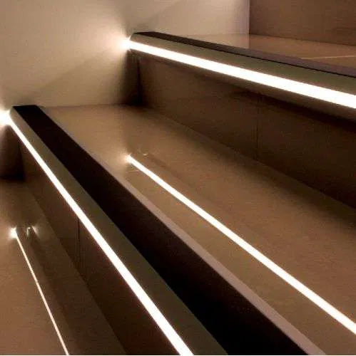77.5 × 48.5mm Illuminated Aluminium Stair Nosing with Light-Out LED Channel and Non-Slip Insert
