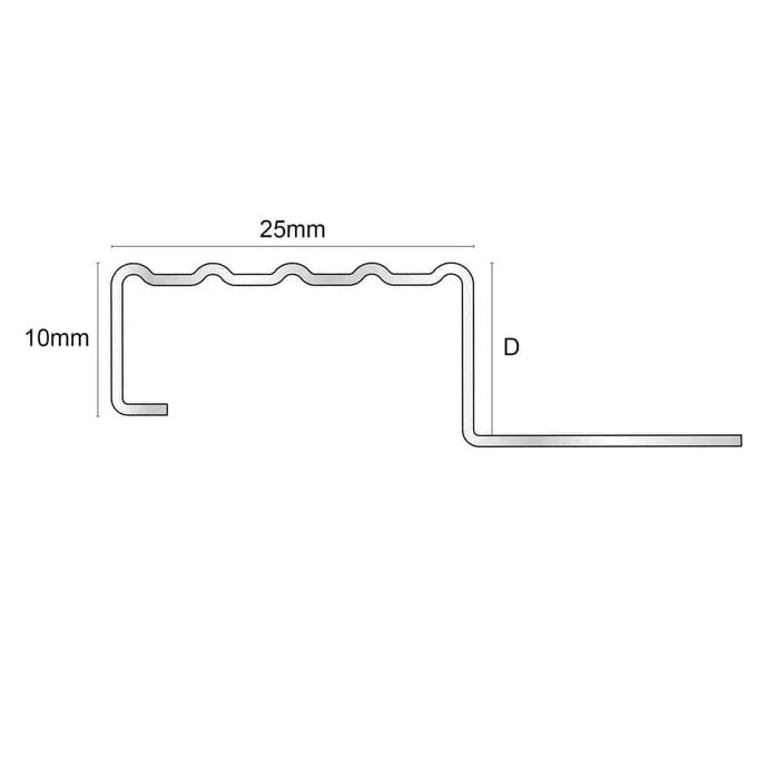 2.5m Stainless Steel Tile-In Stair Nosing (25 x 10mm) – Stair Edge Trim for 10–12mm Tiles