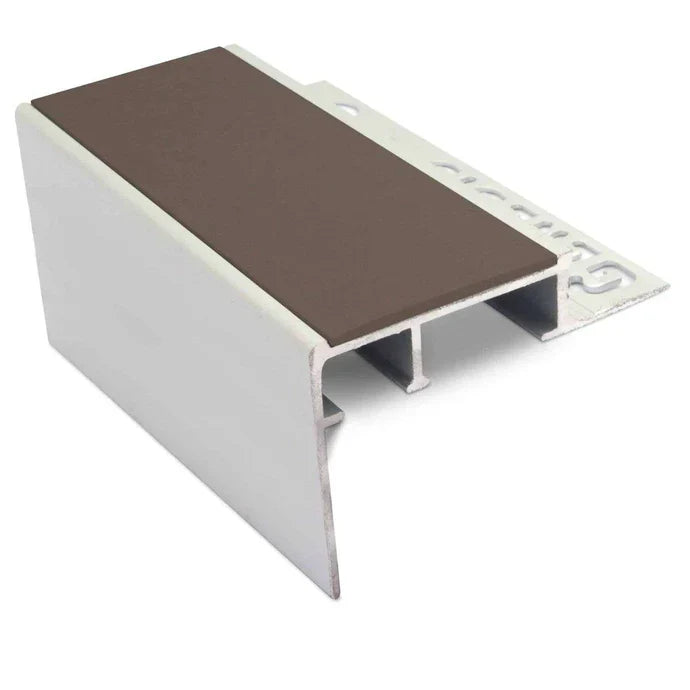 56 x 55mm Aluminium Tile-In Non Slip Stair Nosing with PVC Grip for 10–12.5mm Tiles