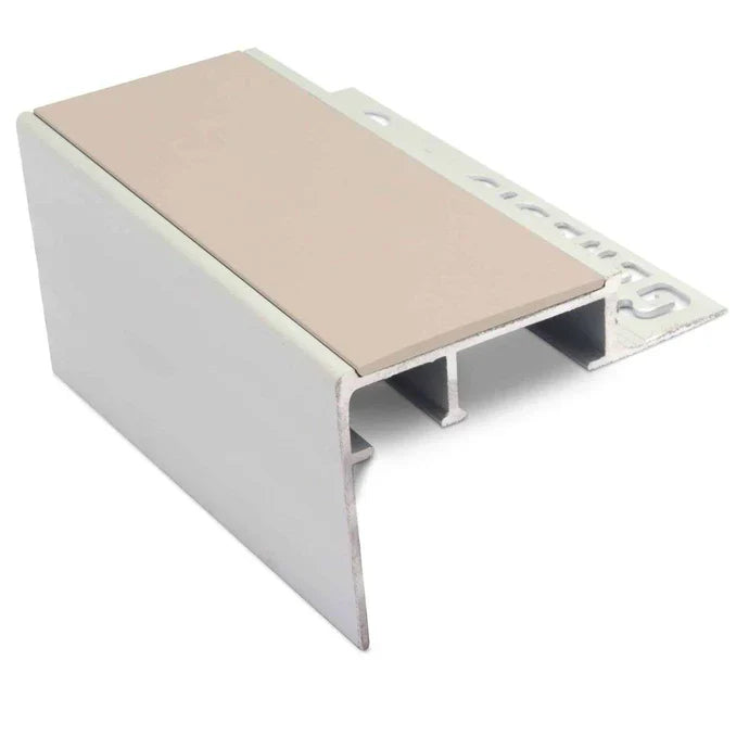 56 x 55mm Aluminium Tile-In Non Slip Stair Nosing with PVC Grip for 10–12.5mm Tiles