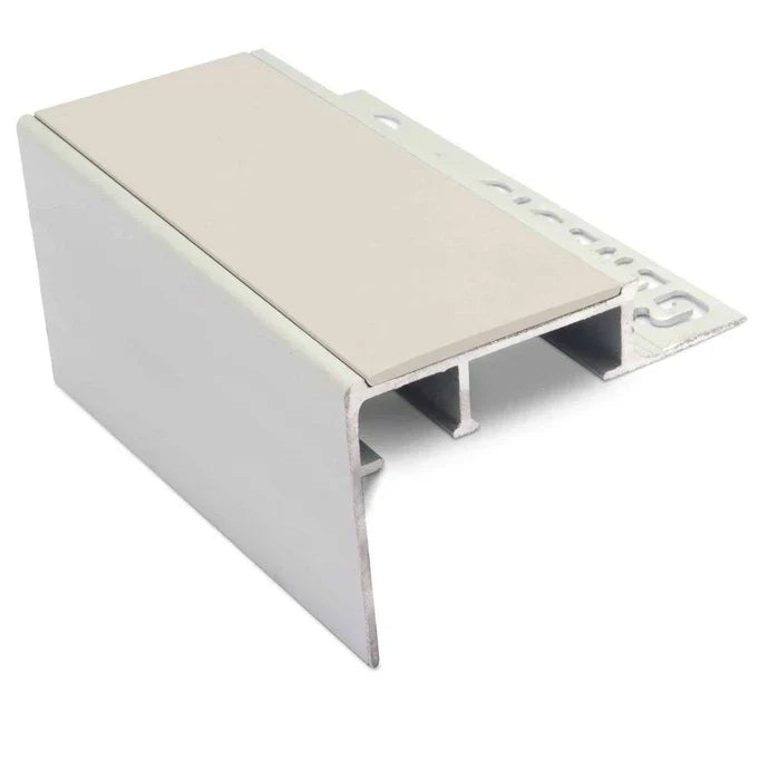 56 x 55mm Aluminium Tile-In Non Slip Stair Nosing with PVC Grip for 10–12.5mm Tiles