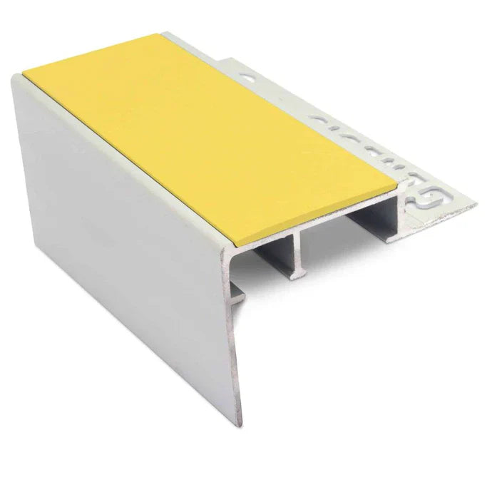 56 x 55mm Aluminium Tile-In Non Slip Stair Nosing with PVC Grip for 10–12.5mm Tiles