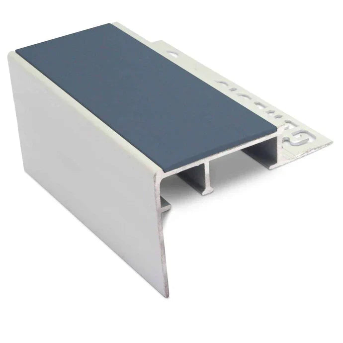 56 x 55mm Aluminium Tile-In Non Slip Stair Nosing with PVC Grip for 10–12.5mm Tiles