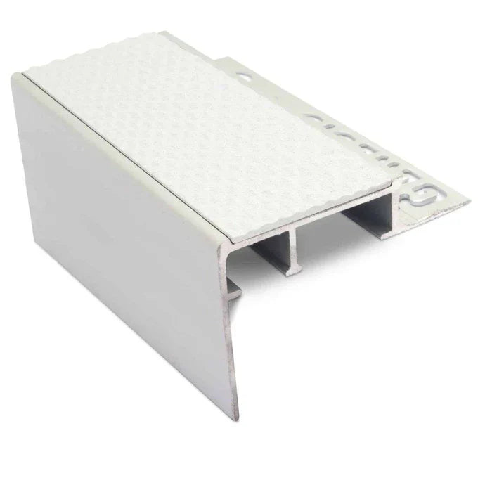 56 x 55mm Heavy-Duty Aluminium Tile-In Stair Nosing with Tredsafe Non-Slip PVC Insert