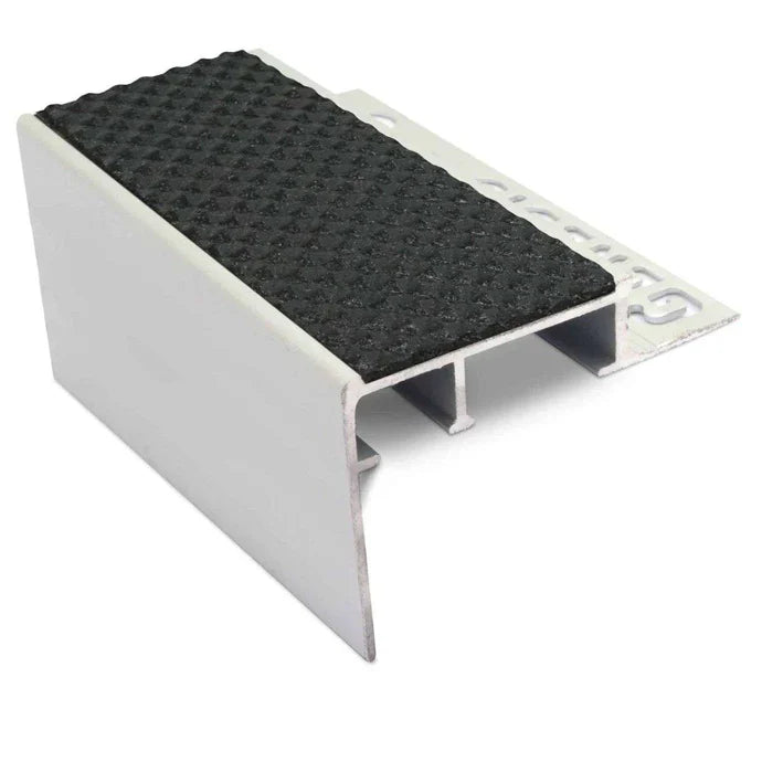 56 x 55mm Heavy-Duty Aluminium Tile-In Stair Nosing with Tredsafe Non-Slip PVC Insert