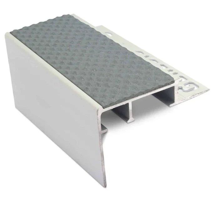 56 x 55mm Heavy-Duty Aluminium Tile-In Stair Nosing with Tredsafe Non-Slip PVC Insert