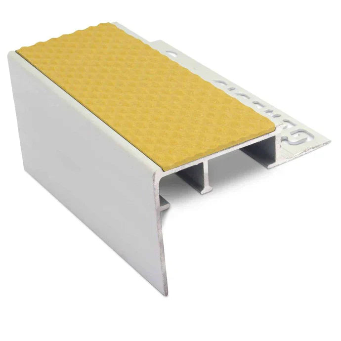 56 x 55mm Heavy-Duty Aluminium Tile-In Stair Nosing with Tredsafe Non-Slip PVC Insert
