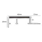 2.8m Slimline Aluminium Tile-In Stair Nosing 45 x 20mm with PVC Insert – 10mm or 12.5mm