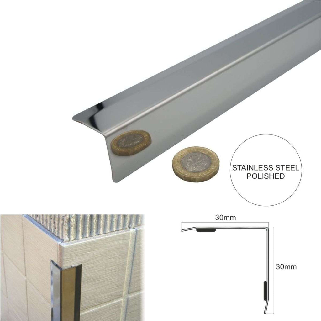 Self Adhesive Stainless Steel Corner Guard 30×30mm – Bevelled Wall Edge Protector