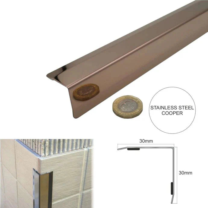 Self Adhesive Stainless Steel Corner Guard 30×30mm – Bevelled Wall Edge Protector