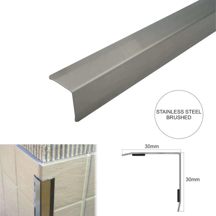 Self Adhesive Stainless Steel Corner Guard 30×30mm – Bevelled Wall Edge Protector