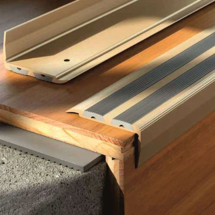 40 × 20mm Anodised Aluminium Stair Nosing Trim with Twin Non-Slip Rubber Inserts and Concealed Fixing