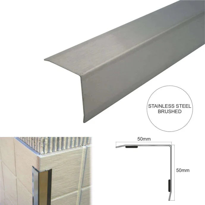 Self Adhesive Stainless Steel Wall Corner Protector 50×50mm – Bevelled Cladding Edge Trim