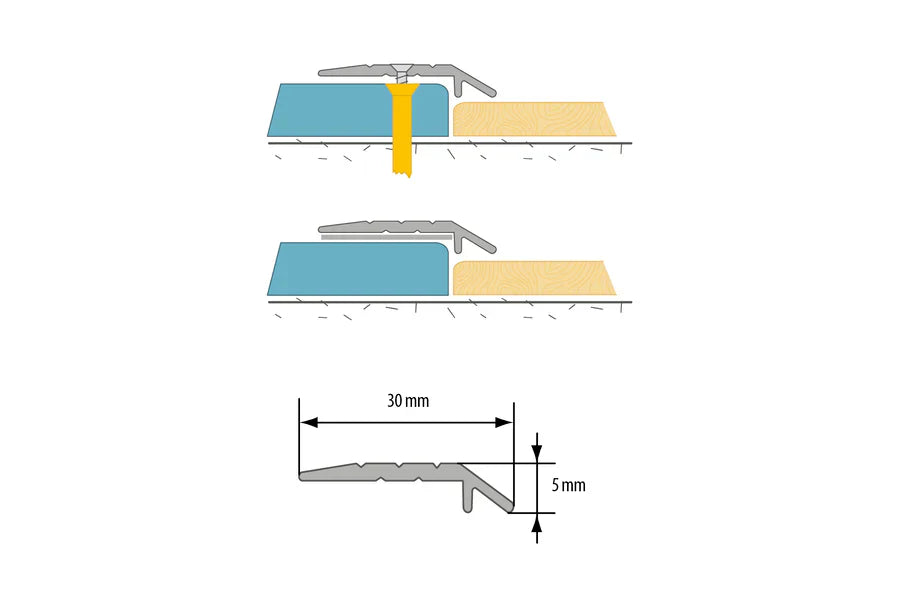 30mm Anodised Aluminium Threshold Ramp Strip (1m or 2m) – Silver, Gold, Champagne
