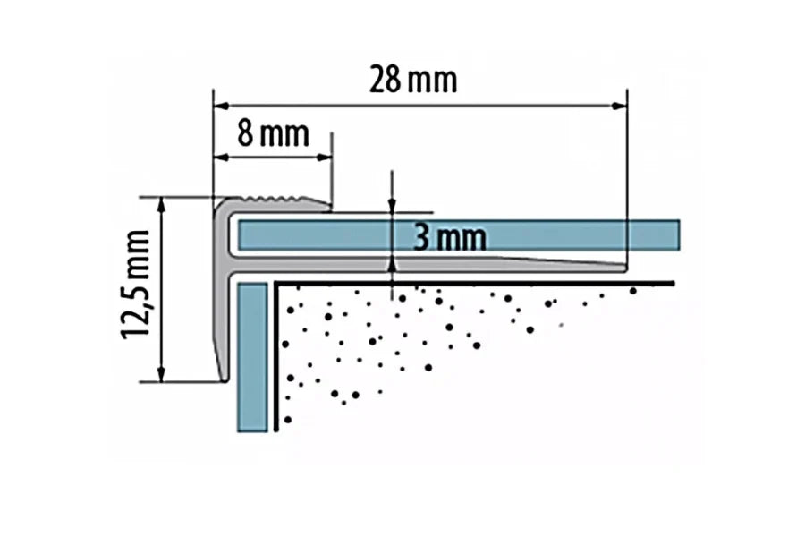 Silver LVT Stair Corner Profile – 3mm Aluminium Edge Trim, 900 mm & 2500 mm