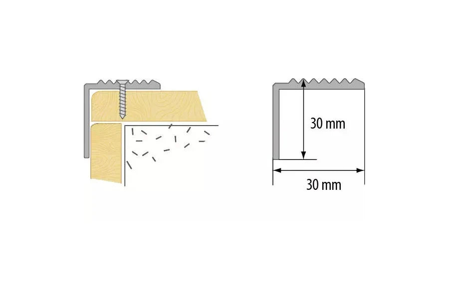 30mm x 30mm Aluminium Stair Nosing with Anti-Slip Surface – 900mm – Silver, Gold, Champagne