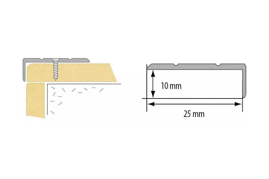 1m Aluminium Stair Nosing with Grooved Anti-Slip Surface – 25mm x 10mm