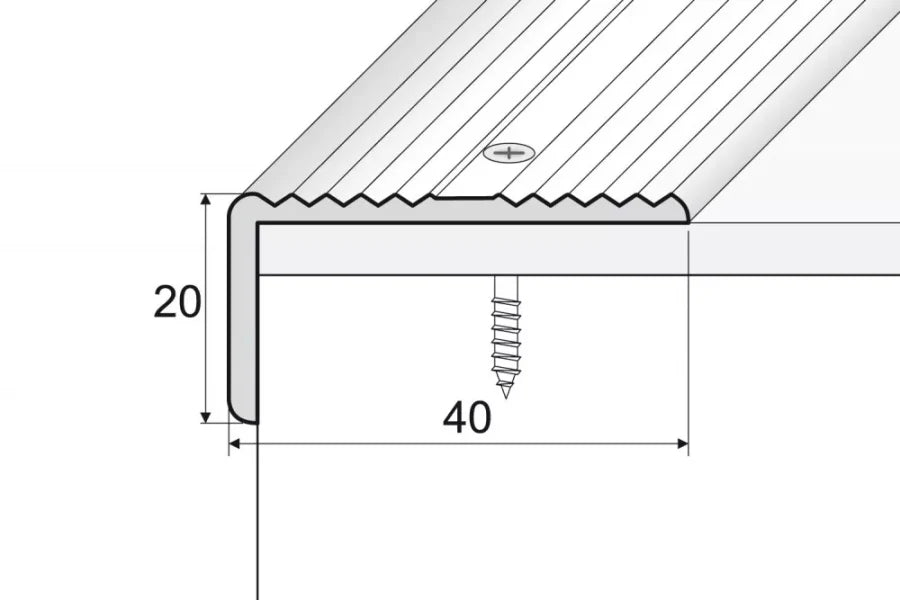 40mm x 20mm Anodised Aluminium Stair Nosing with Wide Anti-Slip Grooved Surface