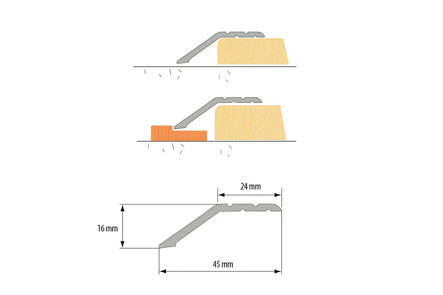 Anodised Aluminium Door Threshold Strip Ramp (45mm x 16mm) – 1m or 2m Length