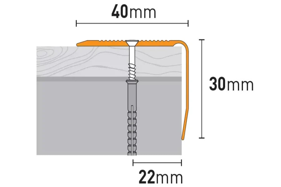Aluminium Stair Nosing with Grooved Anti-Slip – 40mm x 30mm – Silver, Titanium