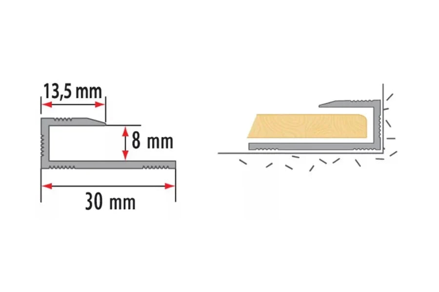 8mm Anodised Aluminium Edge Stop Trim Panel – 1 Metre Length for Laminate & Skirting Finishes