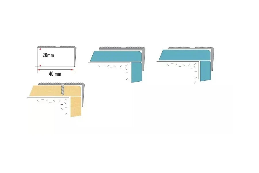 40mm x 20mm Anodised Aluminium Stair Nosing with Grooved Anti-Slip – 1m & 2m Lengths