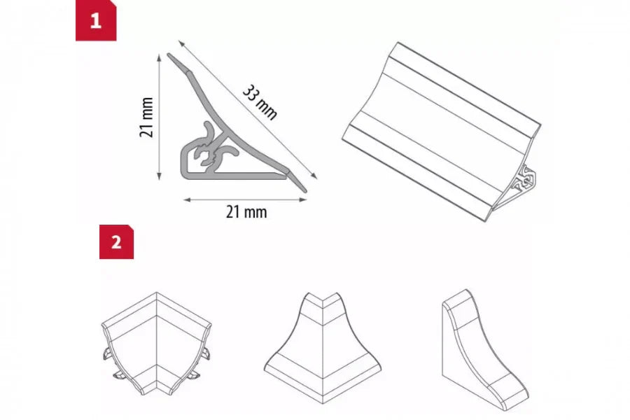 33mm PVC Splashback Edge Trim – 2.5m Worktop Finishing Profile