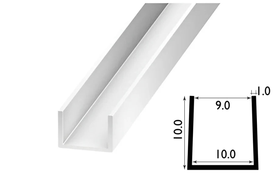 Rigid PVC U Channel Trim 1m (1000mm) – Board & Panel Edge Protector in Black or White