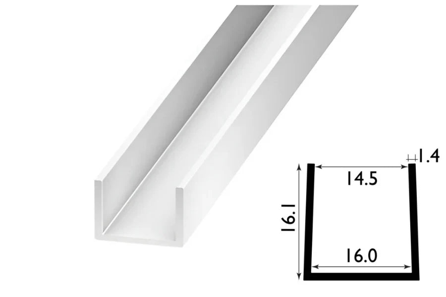 Rigid PVC U Channel Trim 1m (1000mm) – Board & Panel Edge Protector in Black or White