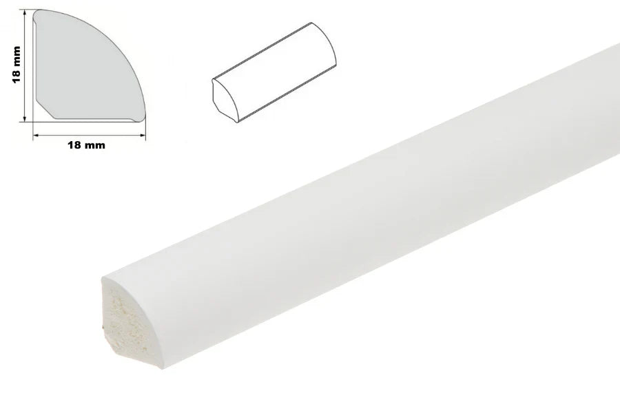 18mm UPVC Quadrant Corner Trim – 1m or 2.5m Length for Skirting, Windows & Worktop Edges