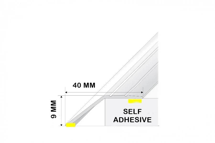 900mm Self-Adhesive Aluminium Ramp Door Threshold Strip – 40mm Wide x 9mm High, Silver, Gold or Champagne
