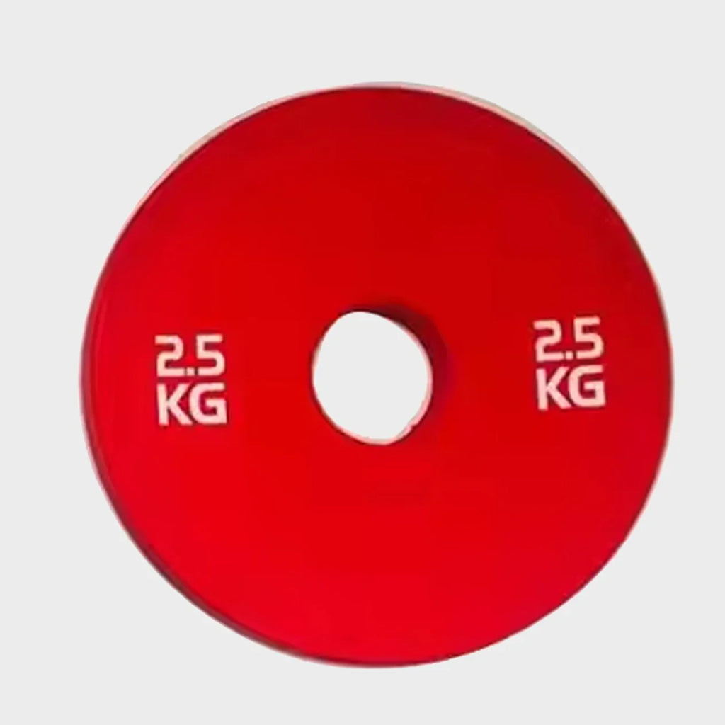Red weight plate with '2.5 KG' marking on a light gray background