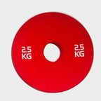 Red weight plate with '2.5 KG' marking on a light gray background